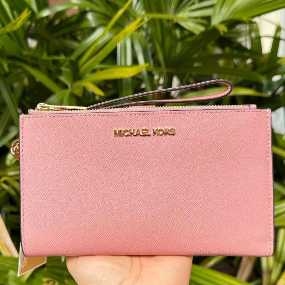 Michael Kors Jet Set Travel Large Double Zip Phone Wallet Primrose